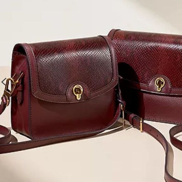 FOSSIL Ainsley Burgundy Croc Print Combo Leather Small Crossbody Bag Purse - Picture 5 of 7